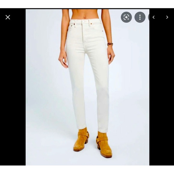 NWOT RE/Done 90’s High Rise Ankle Crop Denim Jeans Vintage White/Cream Size 26 - Picture 1 of 14
